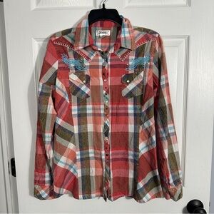 Adiktd men's sz M Western style shirt, embroidered, pearl buttons, fall